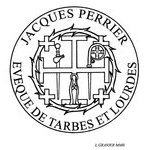 Création du tampon de Mgr Perrier, Evêque de Lourdes et Tarbes. Composition numérique au trait dessinée à la main. Format (...)
