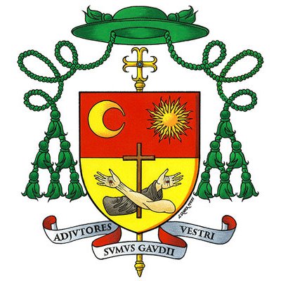 2025 - Création of the Coat of Arms of His Grace Eric Bidot, Bishop of the Diocese of Tulle (France).

Mixed technic ink, gouache and watercolour on paper made from rags 'Arches', cold pressed 300g/m2.

Paper size: 23 x 31 cm